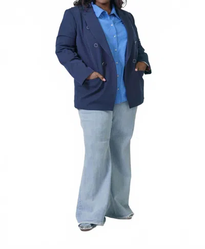 Tanya Taylor Michelle Button Front Long Sleeve Jacket - Plus In Navy In Blue