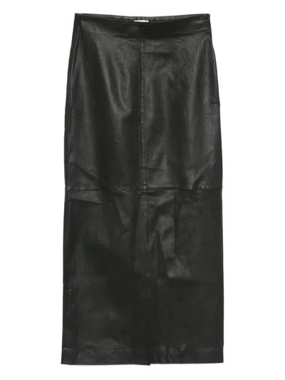 Alysi Leather Midi Skirt In Black