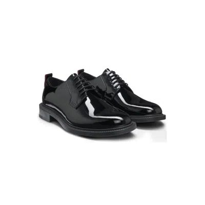 Hugo Boss Polished-leather Derby Shoes With Logo Detail In Black