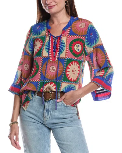 Johnny Was Front Tie Villa Silk Blouse In Multi