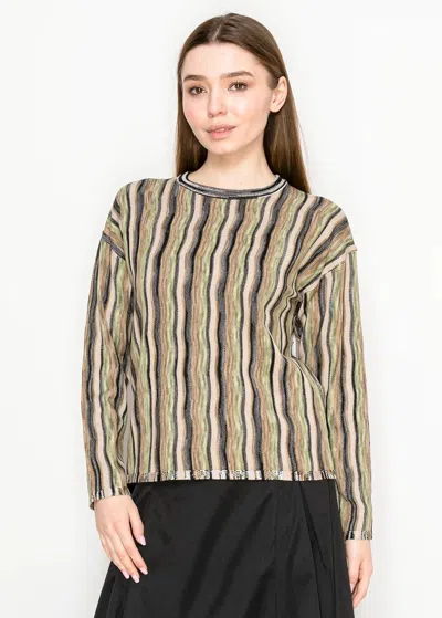 Yal New York Neutral Multi-stripe Long Sleeve Knit Top In Brown