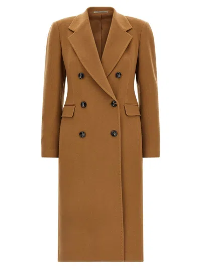 Tagliatore Angora And Wool Double-breasted Coat In Brown
