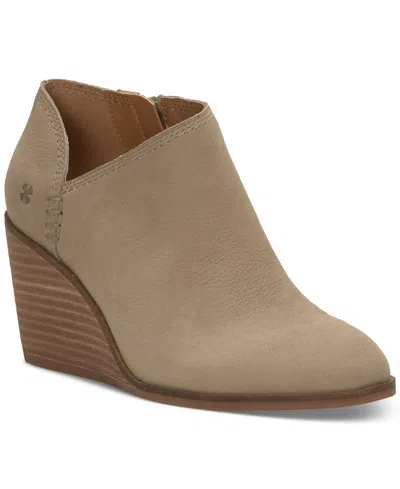 Lucky Brand Zemlin Boots Women's Dune Leather Side Zip Wedge Bootie Jobb1139 In Brown