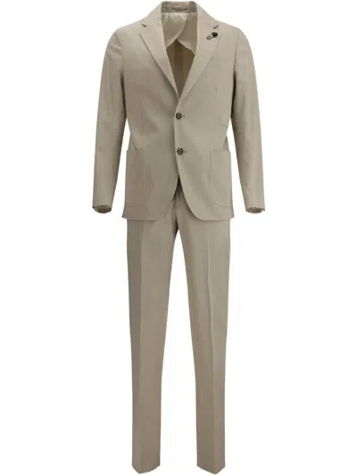 Lardini Tailored Beige Suit With Classic Lapels In Gray