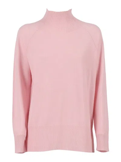 Kangra Cashmere Crater Neck Sweater With Raglan Sleeves And Vents In Pink