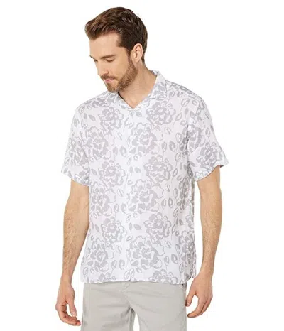 Benson Malibu Shirt Men's White Gray Floral 100% Linen Button-up Jdm932 In White