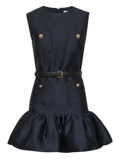 Self-portrait Taffeta Mini Dress With Puffed Skirt In Blue