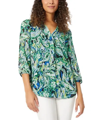 Jones New York Tunic Top Women's Multi Abstract Print V-neck Blouse Fts10 In Green