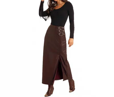 Rock & Roll Denim Pleather Maxi Skirt In Wine In Brown