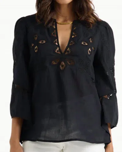 Calypso St Barth Bella Three-quarter Sleeve Top In Black In Black