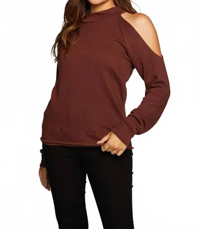 Chaser Vented Shoulder Sweatshirt In Truffle In Burgundy