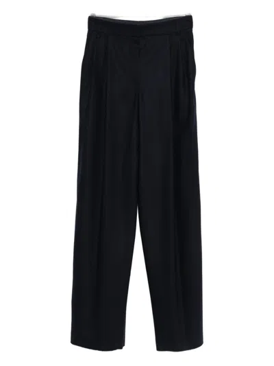 Emporio Armani Wool Checked Trousers In Blue