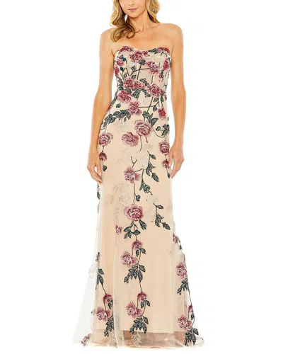 Mac Duggal Strapless Floral Embroidered Gown In Brown