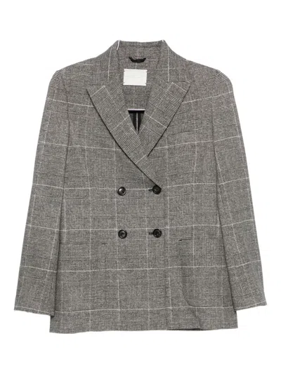 Circolo 1901 Double-breasted Checked Cotton Jacket In Gray