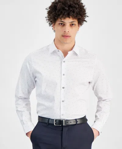 Alfani Dress Shirt Menwhite Temperature Geo Print Slim Fit Fts280 In White