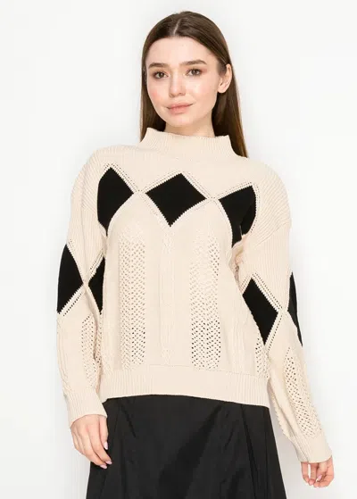 Yal New York Cream Cable Knit With Geometric Accents In Neutral