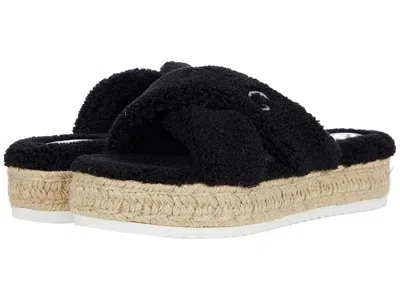 Gbg Los Angeles Daphne Sandal Womens 10 Black Faux Fur Slip-on Espadrile Khd1230 In Black