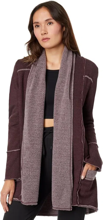 Hard Tail Sherpa Slouchy Cardigan Sweater Women Red Plum Pullover Erk1181 In Burgundy