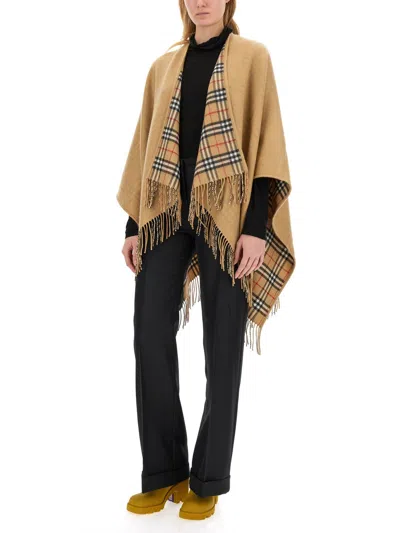 Burberry Reversible Check Wool Cape In Brown