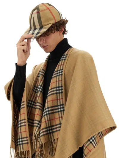 Burberry Reversible Check Wool Cape In Brown
