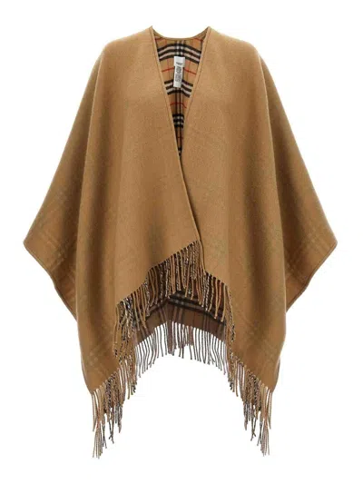 Burberry Reversible Check Wool Cape In Brown