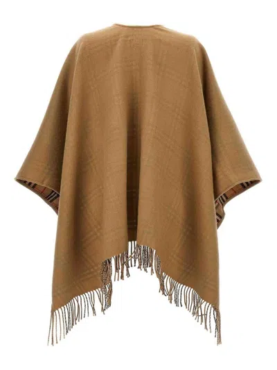 Burberry Reversible Check Wool Cape In Brown