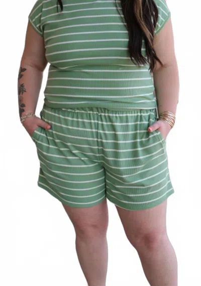 Adrienne Simple Times Faye Shorts In Sage/white In Green