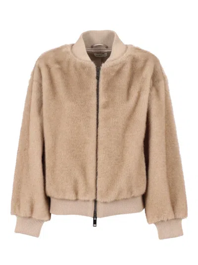P.a.r.o.s.h Beige Faux Fur Bomber Jacket In Neutral