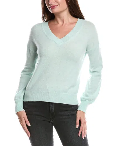 Forte Cashmere Gathered Sleeve V-neck Cashmere Sweater In Green