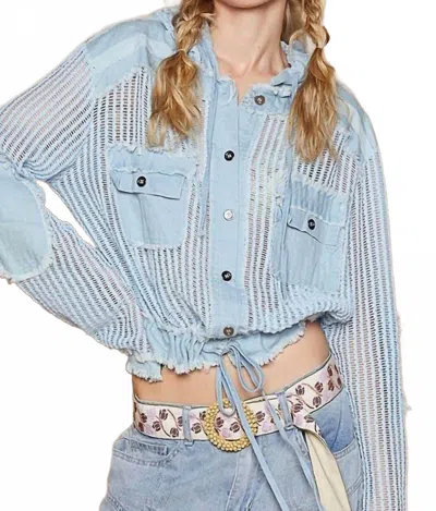 Pol Crochet All Day Hooded Jacket In Blue In Blue