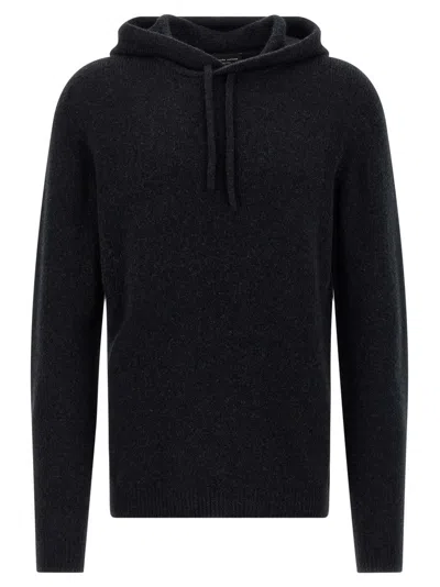 Roberto Collina Textured Knit Hooded Sweater In Virgin Wool In Blue