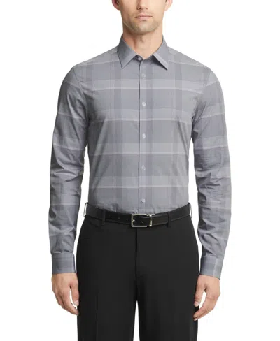 Calvin Klein Steel Dress Shirt Mens Gray Multi Slim Fit Stretch Fts81 In Gray