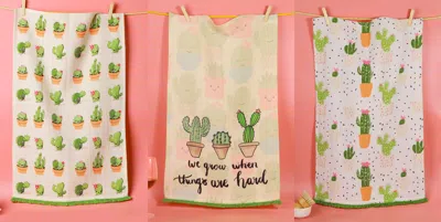 Tiramisu We Grow Cactus Kitchen Towel Set In Multi
