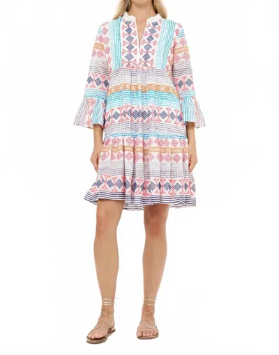 Oliphant Bell Sleeve Tiered Mini Dress In Casablanca Multi In White