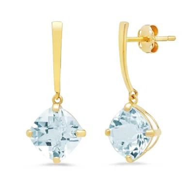 Maxcolor 14k Yellow Gold Solitaire Cushion-cut Gemstone Drop Earrings (8mm) In Gold