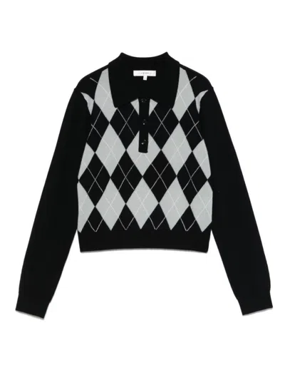 Frame Navy Blue Wool Blend Argyle Polo Shirt In Black