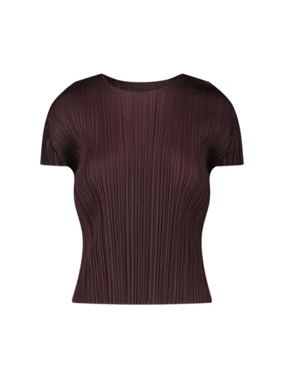Pleats Please Pleated Texture Short-sleeved Top In Brown