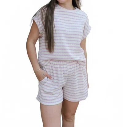 Adrienne Simple Times Faye Shorts In Lilac Stripe In White