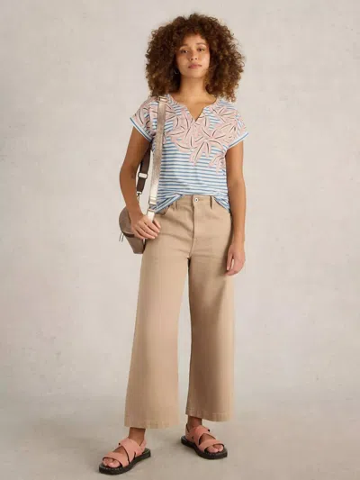 White Stuff Nelly Notch Neck Tee In Ivory In Multi