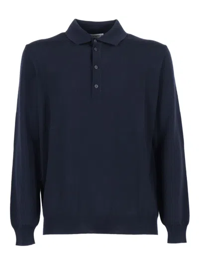 Kangra Cashmere Button Placket Long-sleeve Wool Polo Shirt In Blue
