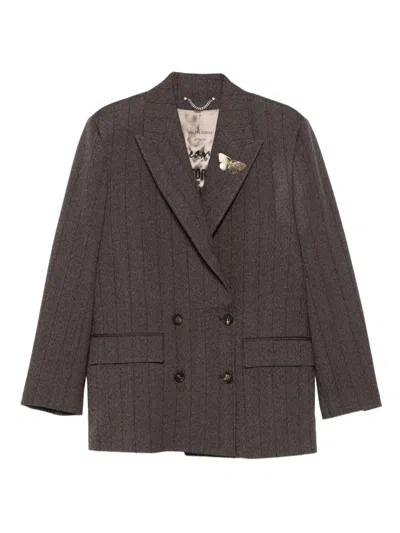 Golden Goose Double-breasted Wool Jacket Featuring Embellishments In Gray