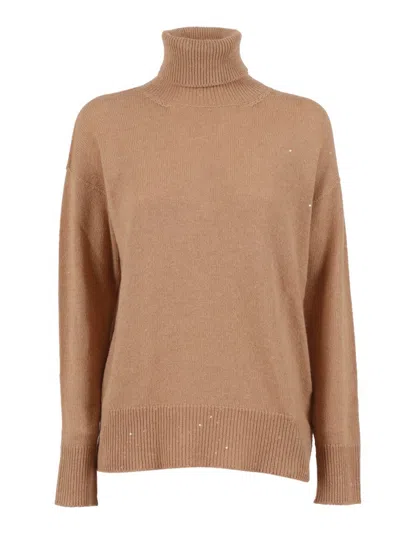 Lorena Antoniazzi Sequin-embellished Turtleneck Sweater In Brown