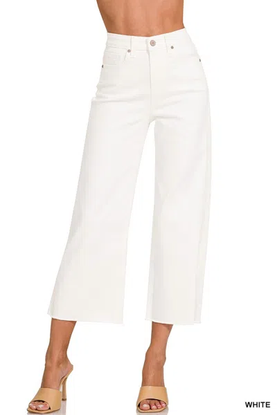 Zenara Women's High Rise Wide Leg Cropped Denim Pants In White In White