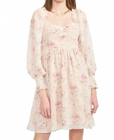 En Saison Eaven Mini Babydoll Dress In Pink Floral In Neutral
