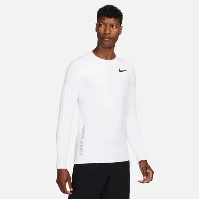 Nike Swim Long Sleeved Solid Color Dri-fit T-shirt With Contrasti In White