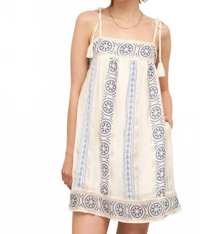 En Creme Tassel Shoulder Embroidered Mini Dress In Cream In White