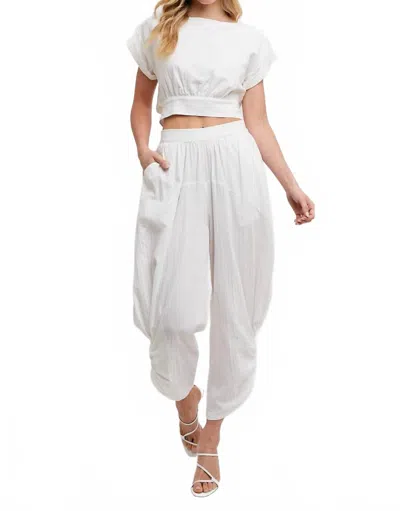 Bluivy Cropped Ribbon Tie-back Top With Matching Harem Pants In White In White