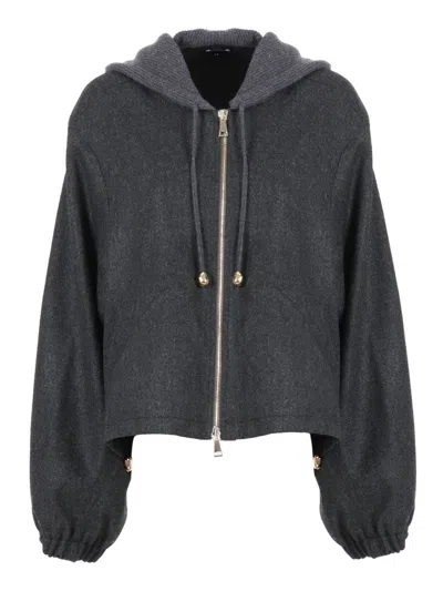 Fabiana Filippi Flannel Wide Bomber With Pepita Detail In Gray