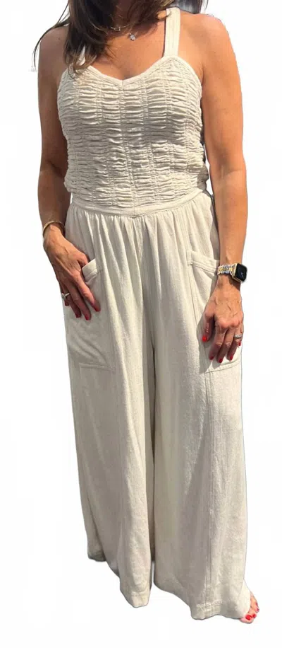 Miss Love Always Ruched One Piece Jumpsuit In Natural In White