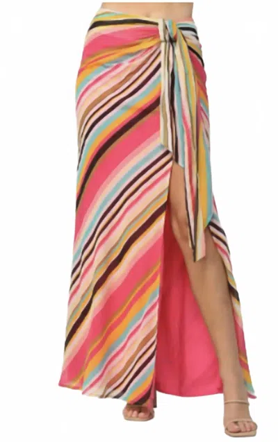 Fate Multi Stripe Midi Skirt In Pink Multi In Multi